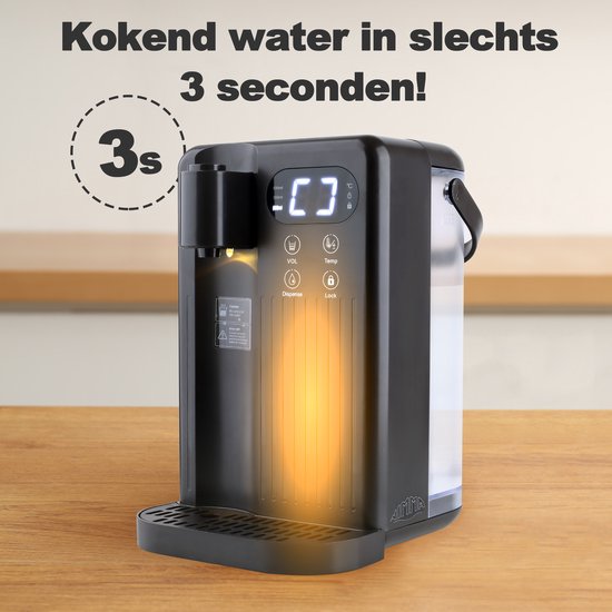Nimma Heißwasserspender - 3 Liter - 40-100℃ - Heißwasserhahn - 200/350/500 ml - Wasserkocher - Schwarz