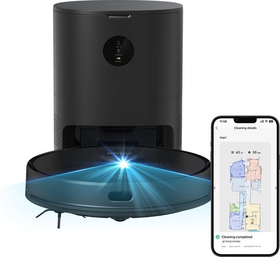 Imou RV1 Pro Max - Staubsaugerroboter mit Ladestation und Wischfunktion - blitzschnelles Kardieren durch LIDAR-Sensor - Speicherplan für 3 Etagen - automatische Entleerung - 6000 Pa Saugleistung - 180 Minuten zusammenhängende Reinigung