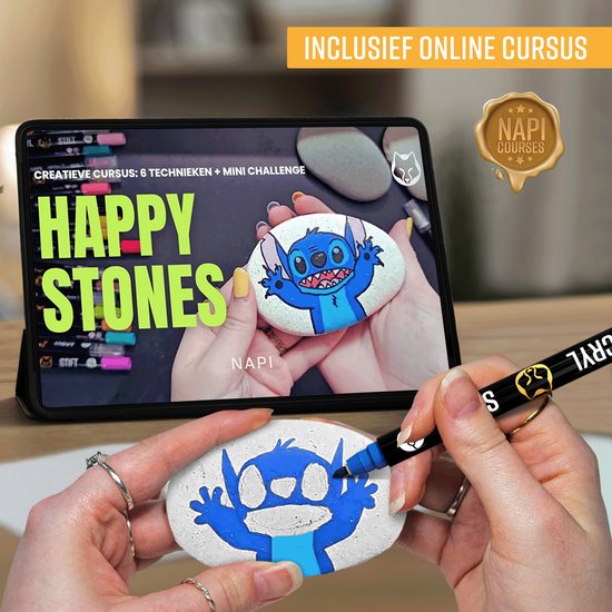NAPI Happy Stones Steine - 12 weiße Kieselsteine - Inklusive Kurs: Malerei Steine - Glatte glatte Kieselsteine - Paket - Strand Kiesel - 4 bis 8cm - Weiß