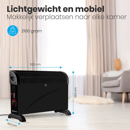 Auronic Elektrokonvektor - 750/1250/2000 Watt - mit Gebläse - Heizung - Heizlüfter - Schwarz