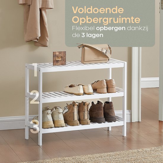 O'DADDY® Schuhregal - Schuhbank - Flurbank - 3 Lagen - Für 12 Paar - Multifunktionsregal - Bambus - 70 x 28 x 45 cm - Weiß