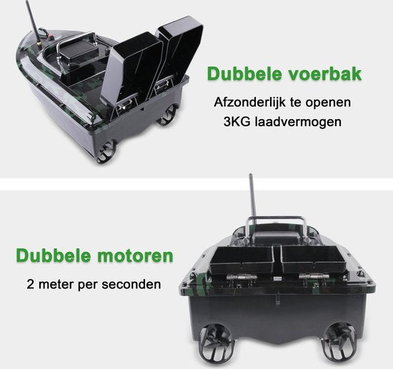 BUDDIE'S® Feedboat - 3KG Nutzlast - 2 Feeders - Beleuchtung - 500 Meter Reichweite - Aufbewahrungstasche - Feedboat Karpfen - Köderboot - Karpfenangeln