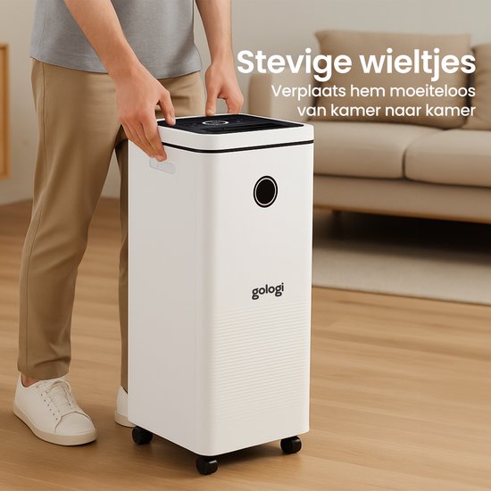 Gologi Luftentfeuchter mit App - Entfeuchtet bis zu 12L pro Tag - Wasch-Trocken-Funktion - Für Zuhause - Geeignet für Keller, Schlafzimmer, Badezimmer und Wohnzimmer - Luftentfeuchter - Feuchtigkeitsfresser gegen Schimmel - Weiß