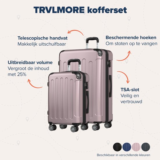 TRVLMORE - Kofferset - 2 Stück - 45L Handgepäck + 115L geräumiges Gepäck - TSA-Schloss - Leichtgewicht - Reisekofferset - Rose Gold