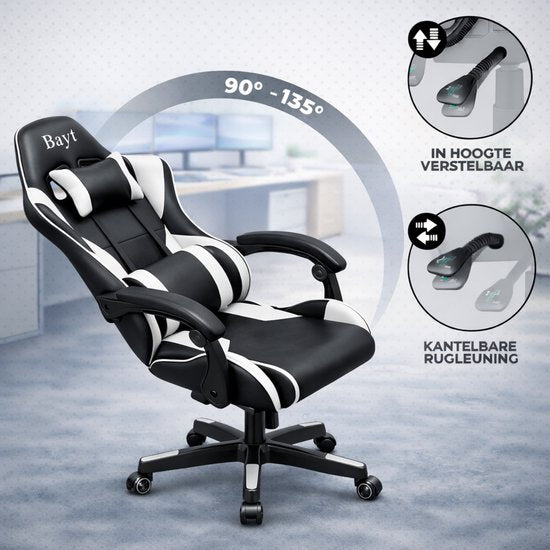 Bayt Game chair - Gaming-Stuhl - Gaming-Stuhl - Verstellbare Rückenlehne - Komfortabler Game-Stuhl - Schwarz und weiß