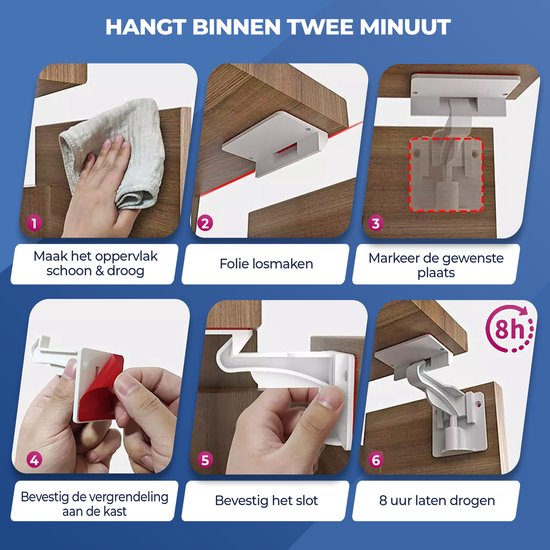 Roegaarden Child Lock Schränke - Schrankschutz für Kinder - Weiß - 12 Stück