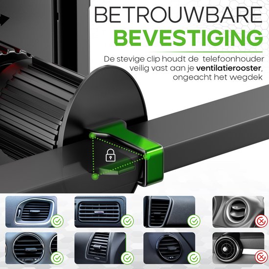 iSetchi FlexMount - Handyhalterung Auto-Belüftung - Lüftungsgitter - Handyhalterung - Autozubehör - Universalhalterung - Ausziehbares Design - Schwarz