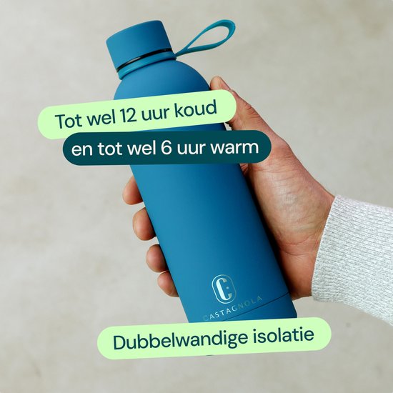 Castagnola Wasserflasche - Edelstahl-Trinkflasche 500 ML - Stahl-Thermosflasche - Trinkflaschen für Erwachsene - Doppelwandig - Hellblau