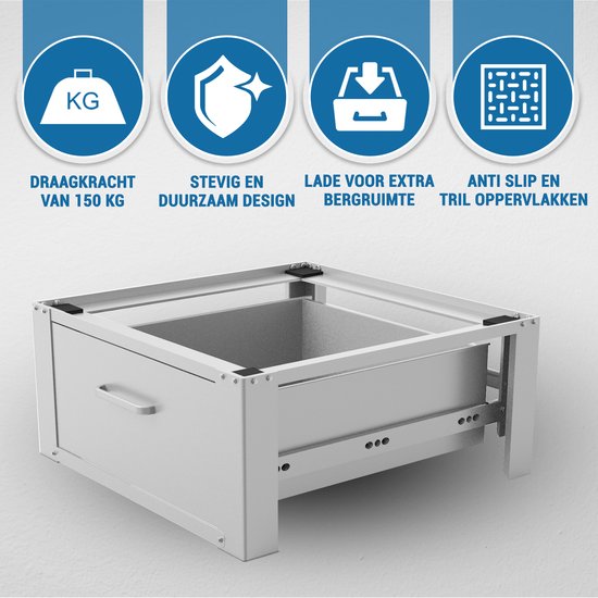 Vonia Waschmaschinenaufzug - Waschmaschinenaufzug mit Schublade - Waschmaschinensockel - Waschmaschinenschrank - Waschmaschinenschrank - 63x54x31 - Weiß