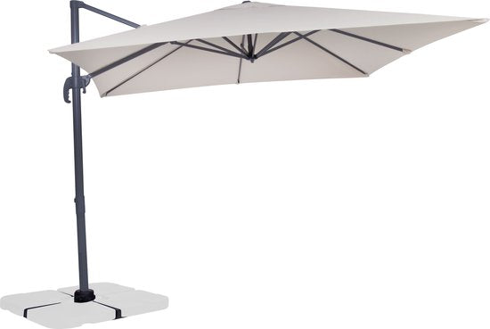 VONROC Premium Floating Parasol Pisogne - 300x300cm - Inkl. Kreuzfuß & Schutzhülle - Quadratisch - 360° drehbar - Neigbar - UV-beständiges Tuch - Beige