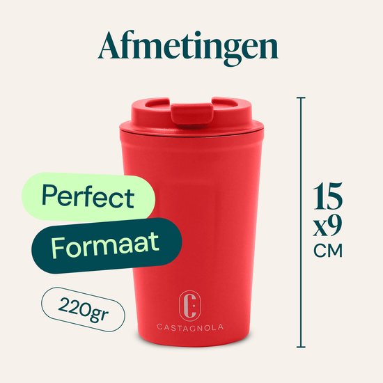 Castagnola Thermos Cup - Kaffeebecher To Go - Reisebecher für Kaffee und Tee - Teebecher - 380 ML - Edelstahl - Rot
