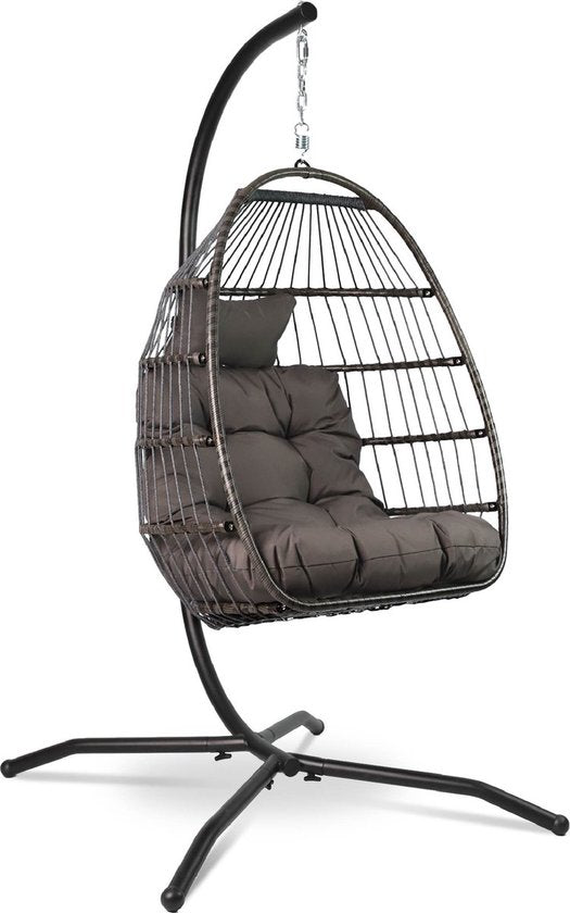 Vita5 Egg Hanging Chair - Indoor und Outdoor - Cocoon Chair - mit Ständer - bis zu 150kg - faltbar - inkl. Kissen - Dunkelbraun