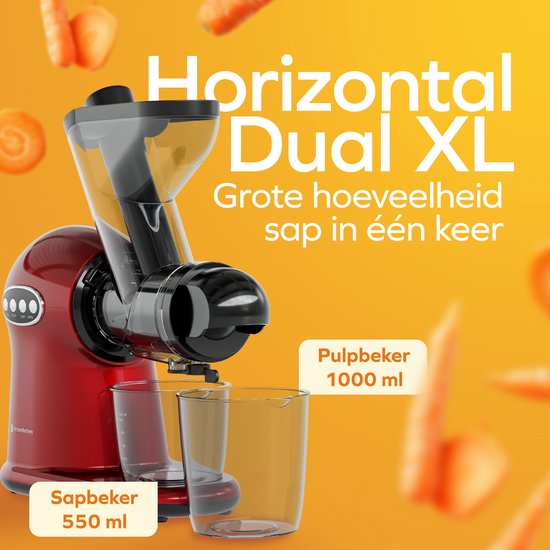 KitchenBrothers Slowjuicer XL - Entsafter - Gemüse- und Obstpresse - 43 mm und 70 mm Einfüllöffnung - 500 ml - Rot