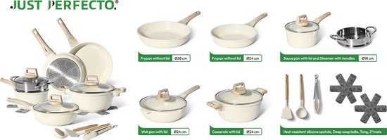 JUST PERFECTO 10 Stück Induktionspfannen Set mit Deckel - Granit Bratpfanne Antihaft Pfannen Set - Ungiftige Keramik Antihaft Bratpfannen - Pfannen kompatibel mit allen Herden