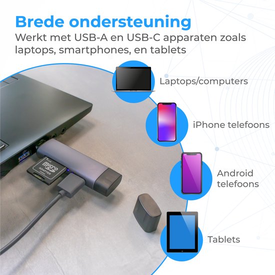 Nuvance - SD-Kartenleser - USB-Stick - SD-Kartenleser USB C - Kartenleser - Micro-USB - Speicherkartenleser - Micro-SD-Adapter - SD-Kartenleser - Micro-SD-Kartenleser - USB 3.0 - Geeignet für alle Smartphones & Computer