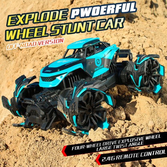 Monster Truck Explosive Wheels Stunt Car Fahrzeug - 2 Batterien - rot