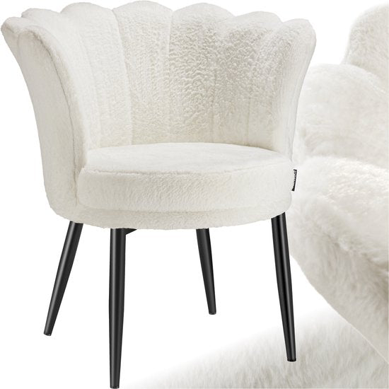 tectake® Sessel Stella - Sessel mit Armlehne - Bequemer Esszimmerstuhl - Küchenstuhl - Dick gepolstert - Für Wohnzimmer und Esszimmer - Mit Kunstfellbezug - creme/schwarz