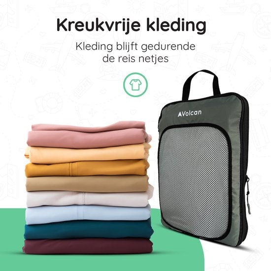 Volcan Compression Packing Cubes - Kofferorganisationsset - 4er Set - mit Kompressionsreißverschlüssen - für Rucksack & Koffer - Botanical Green