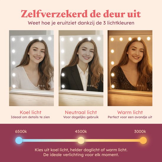 Fraay® Hollywood Spiegel mit Beleuchtung 60x50cm - 3 Lichtmodi - Make-up Spiegel mit 10-facher Vergrößerung Spiegel - LED Dots Beleuchtung dimmbar - Inkl. 2 Beauty Blenders und Puderquaste