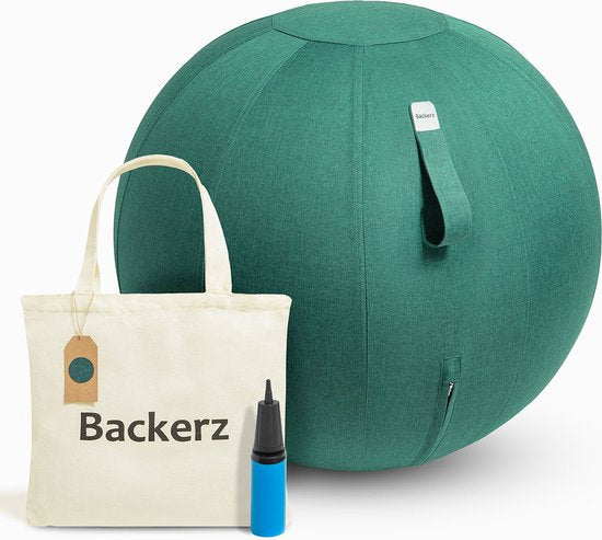 Backerz® Sitzball Leinen 65 CM - Sitzball mit Bezug - Balance Hocker - Luxus Yoga Ball - Ergonomischer Bürostuhl Ball - Grün