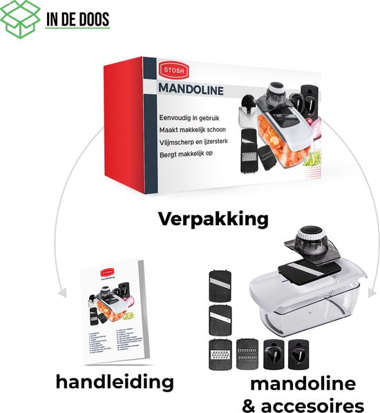 Stosh Mandoline - Gemüseschneider - Zwiebelschneider - Spiralschneider - Reibe - 6-teilig - Kunststoff - BPA frei