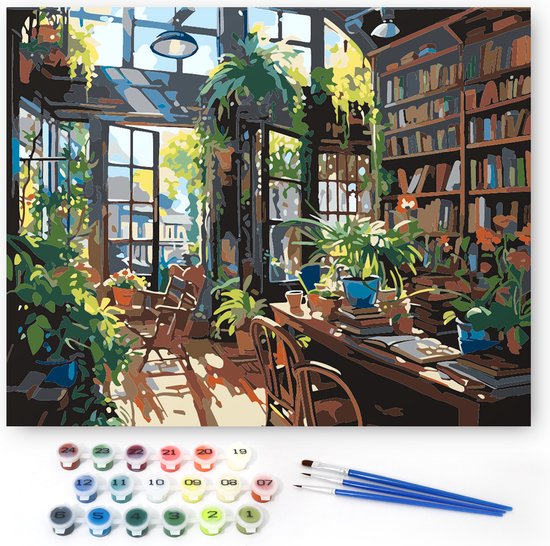 Rubye® Malen nach Zahlen Erwachsene - Bücherregal - Inklusive Pinsel - Leinwand Malerei Leinwand - Farbe nach Zahlen - 50x40cm