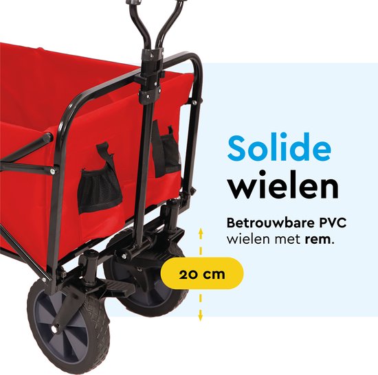 BRASQ Faltbarer Wagen - 100 Liter - 80 KG Kapazität - Schwenkbare Räder - Mit Bremse - 90x51x100 CM - Verstellbarer Griff - Kompakt - Rot