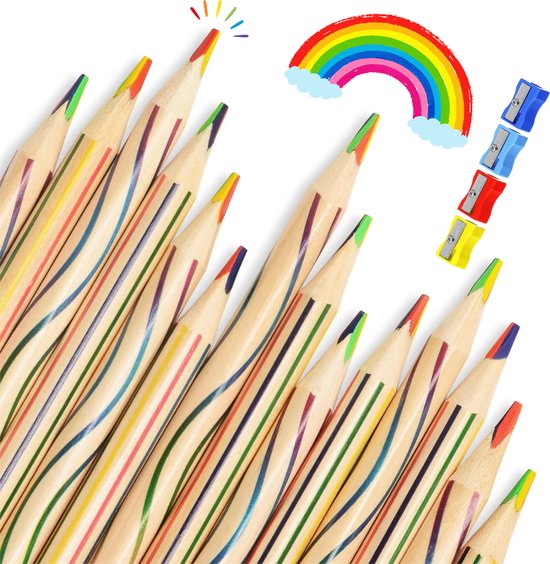 Partizzle 30x Regenbogen-Malstiftset - Bleistiftgeschenke - Grabbelton Bastelgeschenke - Kreatives Zeichnen und Malen lernen - Für Kinder und Kleinkinder/Erwachsene
