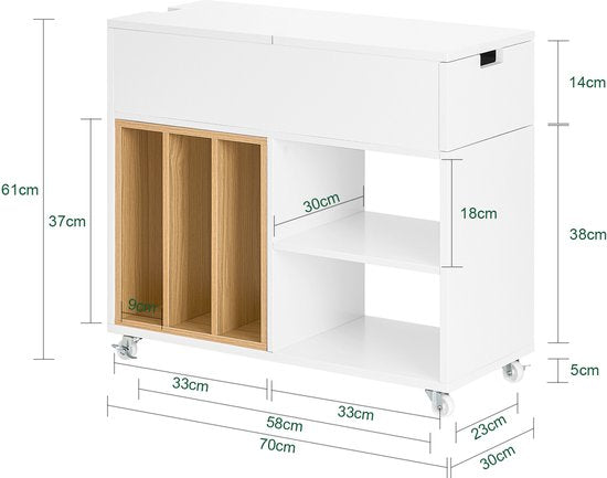 SoBuy FBT134-W Druckerschrank - Weißer Büroschrank mit 4 Rädern
