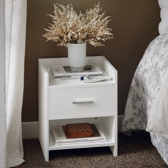 SoBuy FBT66-W Nachttisch Weiß - Beistelltisch mit Schublade und 2 Ablagen - Vielseitiger Couchtisch für Schlafzimmer, Wohnzimmer & Flur - MDF