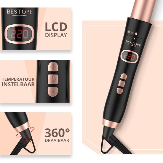 Bestope 6 in 1 Lockenstab mit Aufsätzen - Keramischer Lockenstab - 13 bis 32 mm - Roségold