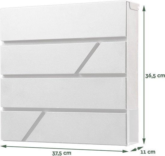 BRASQ Briefkasten Hanging White Deluxe - Wandbriefkasten mit Schloss und Zeitungsfach - Inkl. Befestigungsmaterial & 2 Schlüssel - Postkasten - Briefkasten - Edelstahl