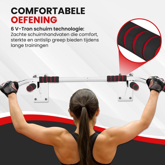 TTD® Premium Klimmzugstange - Klimmzugstation - Wandklimmzugstange - Dip Station - Dip Bars - Home Sports - Home Fitness - Hochwertige Materialien - Extra stabile Befestigungsteile - Heimtraining - Weiß/Rot