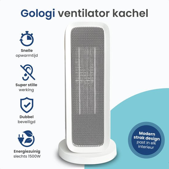 Gologi Heizlüfter mit Thermostat - Elektroherd - Heizung - Heizgerät - Mit App und Touch Control - 1500W