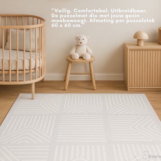 NilaFee™ – Spielmatte – Schaumstoff – Baby – Spielteppich – Krabbelmatte – 180 x 120 x 1,5 cm – Puzzlematte – Aufbewahrungstasche – Geometrie Grau