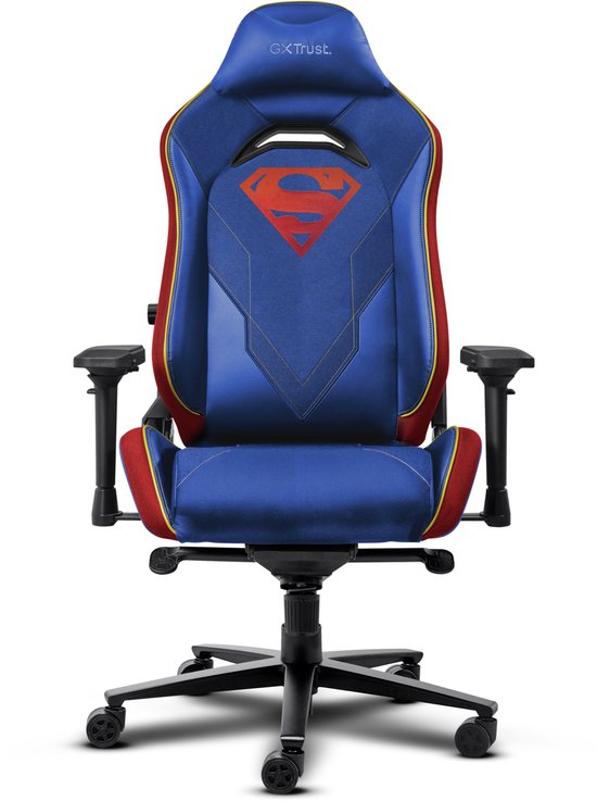 Trust GXT 721SM Ruya Pro Superman Edition - Premium Gaming Chair - Nackenkissen - verstellbare Rückenlehne - höhenverstellbar - Rücken- und Armlehnen verstellbar - Superman Blue