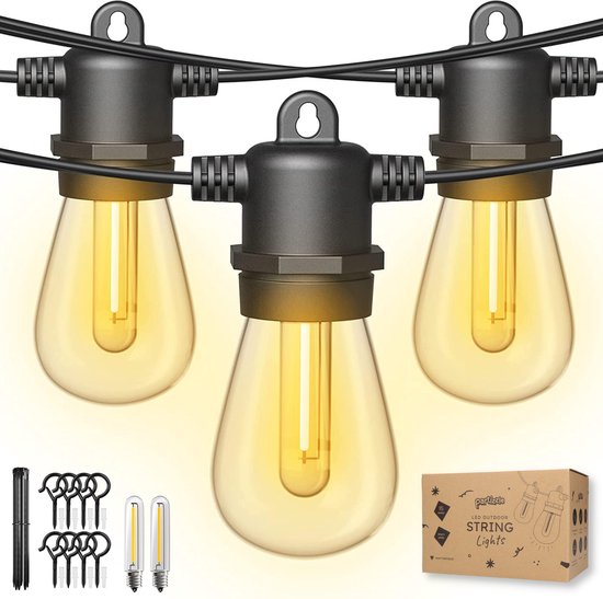 Partizzle 15m LED-Lichterkette für den Außenbereich - Terrassen- und Camping-Gartenbeleuchtung - Lichtergirlande - Weihnachtsbeleuchtung - Wasserdichte Lichtergirlande - 2700K / Warmweiß