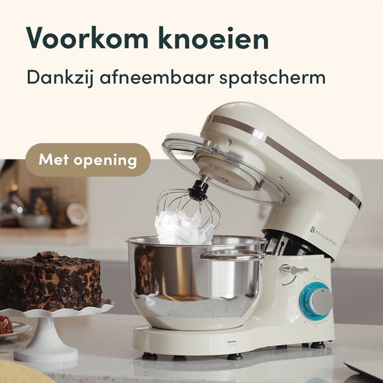 KitchenBrothers Küchenmaschine - Küchenroboter - 6.2L - Mixer mit Rührschüssel - Küchenmixer - 2000W - Champagner