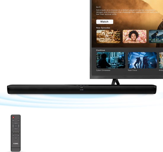 FlinQ - Soundbar - mit Subwoofer - Bluetooth - 3D-Surround-Sound - Fernbedienung - Film/Musik/Nachrichten-Modus - Schwarz