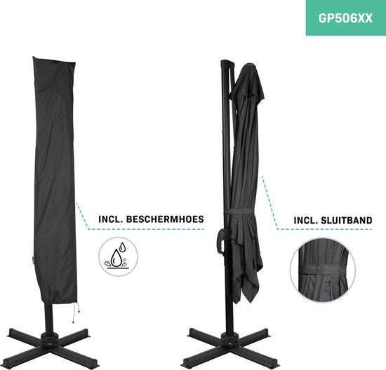 VONROC Premium Floating Parasol Pisogne 300x300cm - Inkl. Kreuzfuß & Schutzhülle - Quadratischer Sonnenschirm - 360° drehbar - Neigbar - UV-beständiges Tuch - Schwarz
