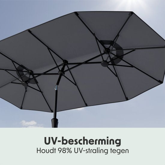 LifeGoods Doppelter Sonnenschirm - Garten - 160x300cm - bis zu 8 Personen - Wasserdicht - UPF50+ - Dunkelgrau