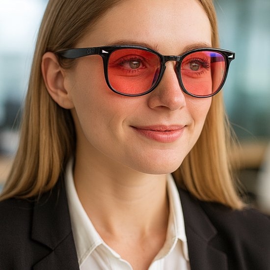 LC Eyewear Computerbrille - Blaulichtbrille ohne Stärke - Blaulichtbrille - Bildschirmbrille quadratisch - Unisex-Brille ohne Stärke - Rot