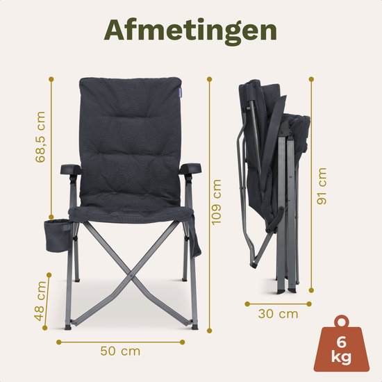 TRVLMORE Luxus-Campingstuhl - klappbar - 150KG Tragkraft - inkl. Tragetasche - Klappstuhl - Campingstuhl - Klappstuhl - Grau