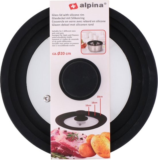 alpina Pfannendeckel - mit Silikonrand - 16/ 18/ 20 CM - Glas