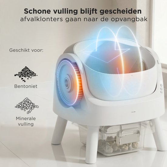 TrevoPet® Automatisches Katzenklo - Selbstreinigend & Sicher - Für Katzen bis zu 12KG - Inkl. Matte, 60 Abfallbeutel & Zubehör - 10L Abfallbehälter - Weiß & Grau