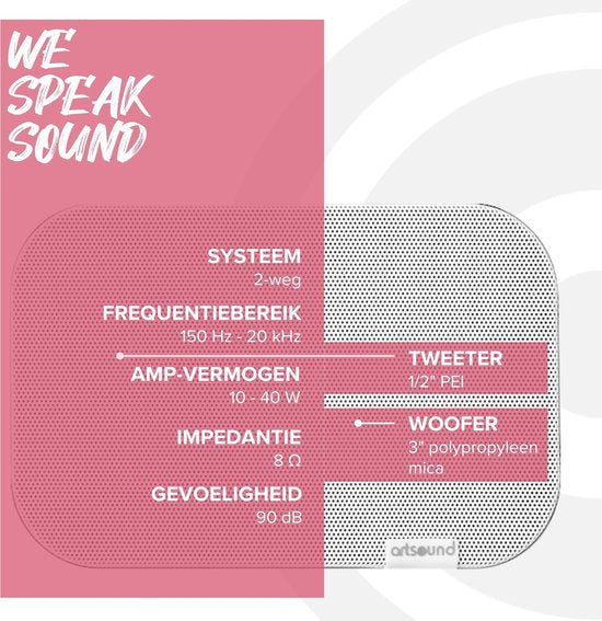 Artsound UNI20, 2er-Set Passivlautsprecher, 2-Wege-HiFi-Lautsprecher, 10-40 Watt, Wandhalterung mit Kugelgelenk, geeignet für Räume bis 20 m² wie Flur, Küche, WC, Farbe: weiß