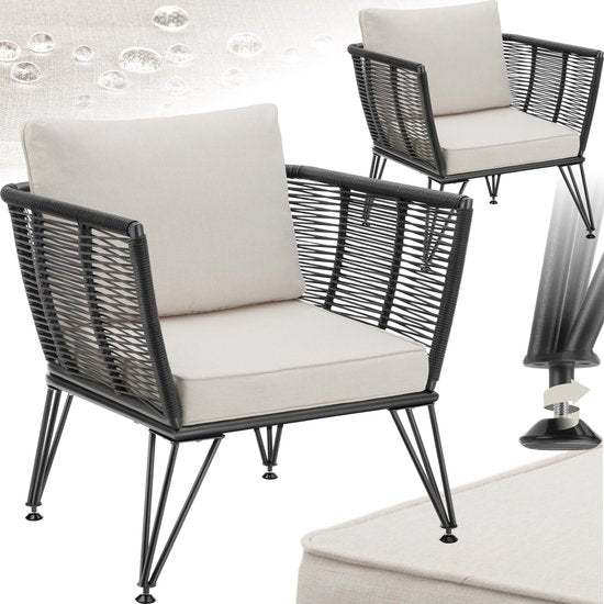 tectake 2er-Set Garten-Lounge-Sessel Sundo im Rope-Design - Komfort und Stil - Loungesessel