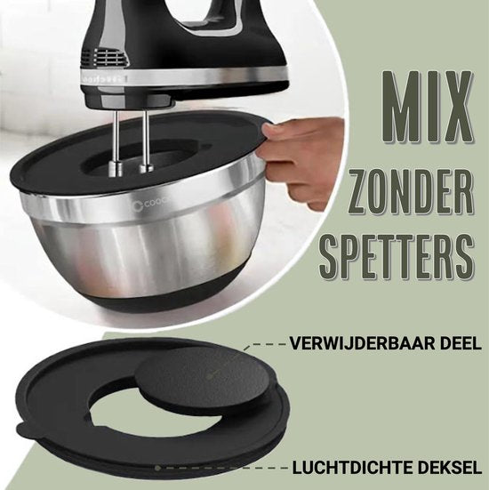 COOCK Edelstahl Rührschüsselset mit Deckel - Bratschüsseln mit Deckel - Vorratsschüssel mit Reibe - Schüssel für Salate & Mischungen - 22-teiliges Set 1,5 bis 5 Liter - Inkl. Messlöffel