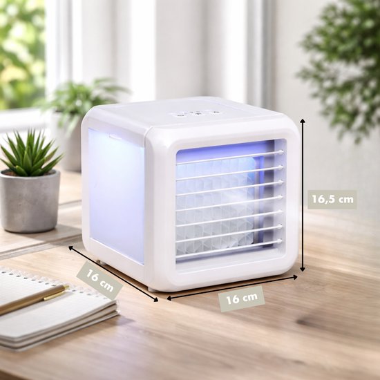 Lifetime Air Mini-Luftkühler - Luftbefeuchter Luftkühler mit 2 Kühlelementen - Luftkühler mit Wasser und 3 Stufen - Mobiles Klimagerät ohne Schlauch für das Schlafzimmer - 16 x 16 x 16,5 cm