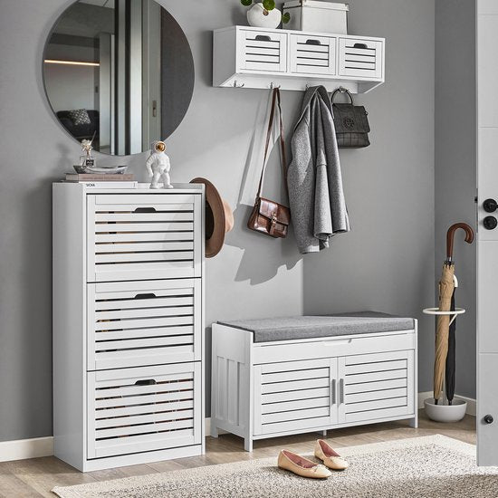 SoBuy FSR102-W Aufbewahrungsbank - Weißer Schuhschrank mit Bank und 2 Türen
